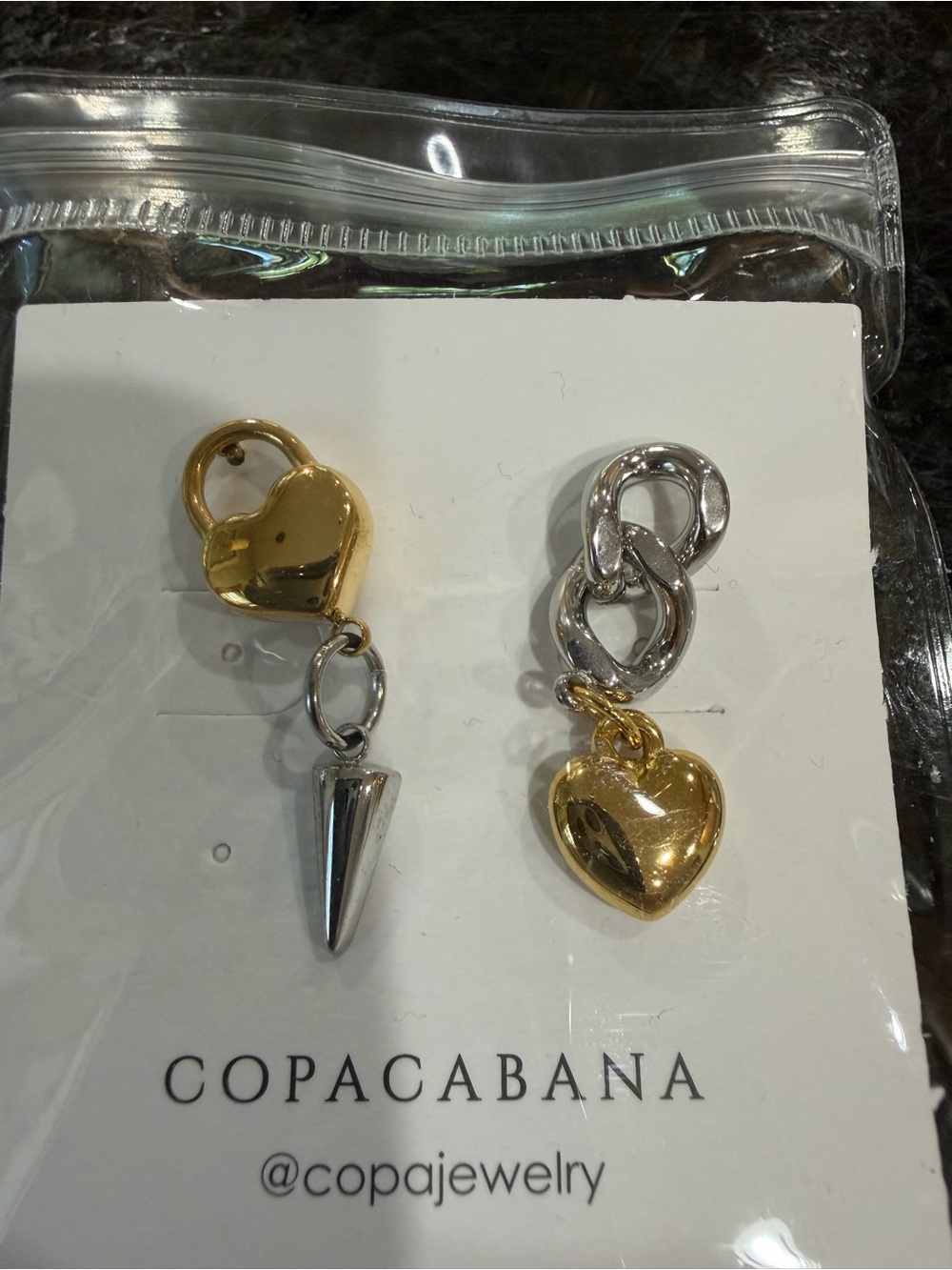 COPACABANA Gold & Silver Heart Drop Earrings